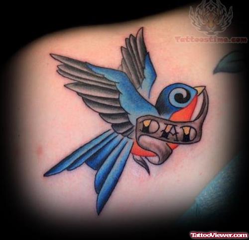 Traditional Blue Bird Banner Tattoo