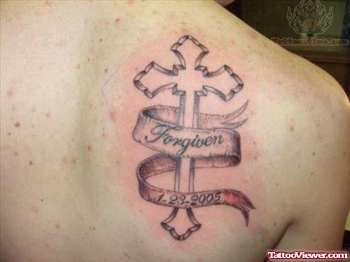 Cross With Banner Tattoo