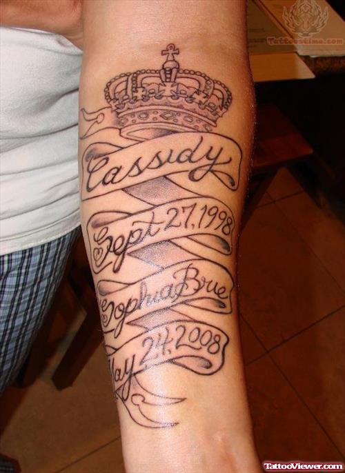 Crown And Memorial Banner Tattoo