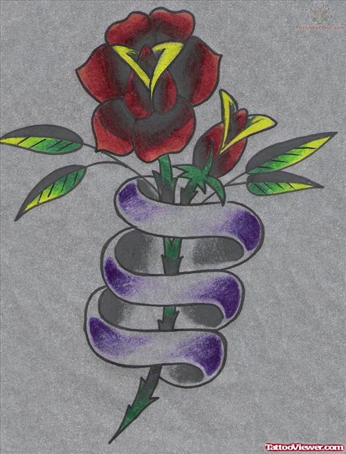 Rose And Banner Tattoo Design