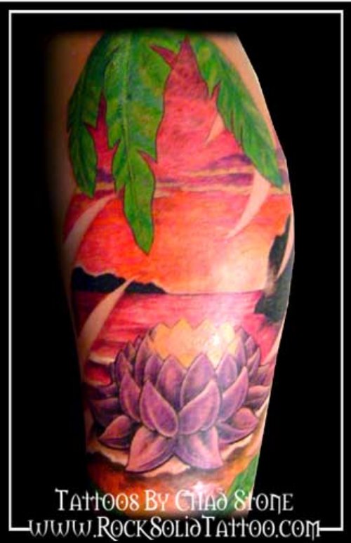 Lotus Flower And Beach Tattoo