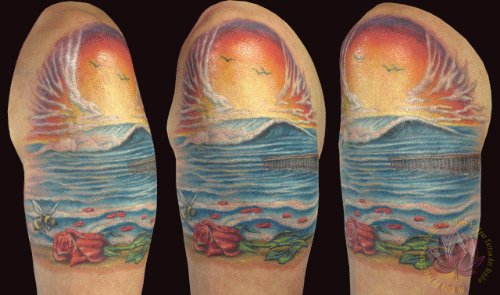 Color Ink Beach View Tattoo