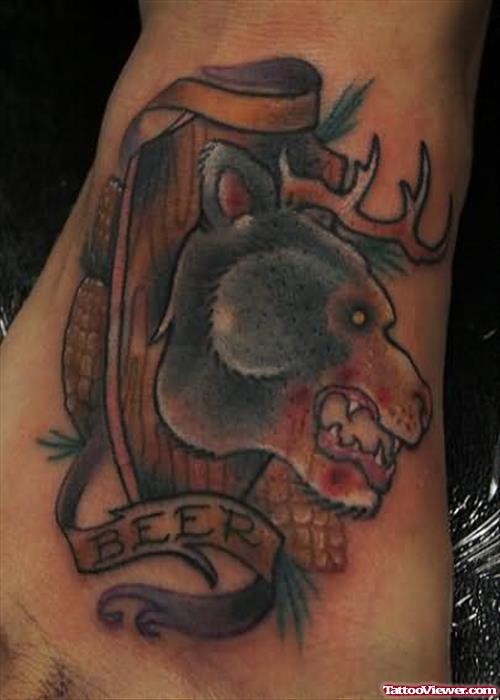 Bear Face Tattoo On Foot