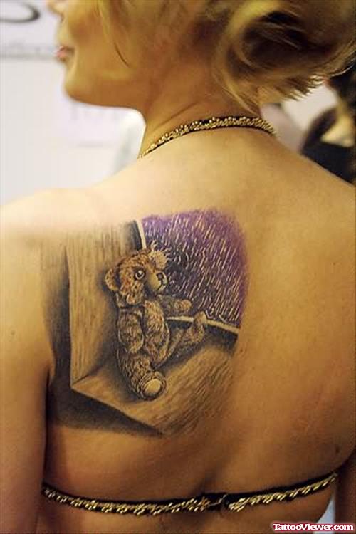 Sitting Bear Tattoo On Back