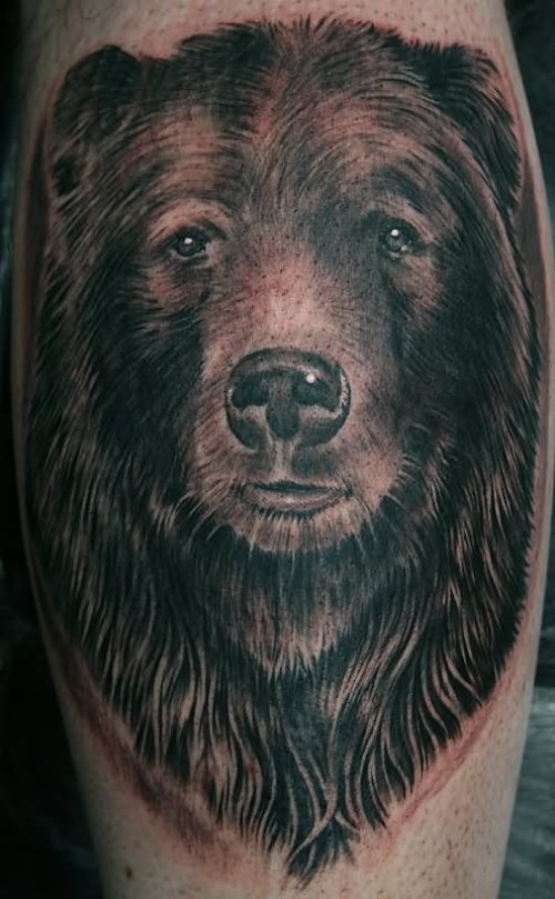Grey Grizzly Bear Face Tattoo