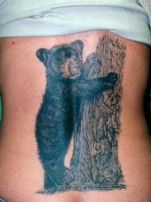 Black Bear Standing With Tree Tattoo
