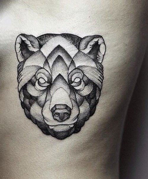 Abstract Bear Tattoo On Side Rib