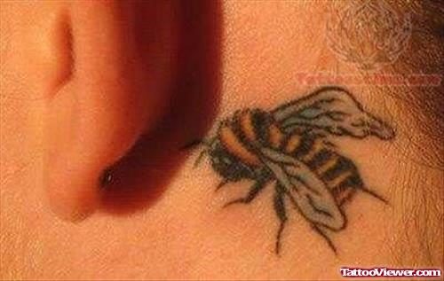 Honey Bee Tattoo On Back Ear