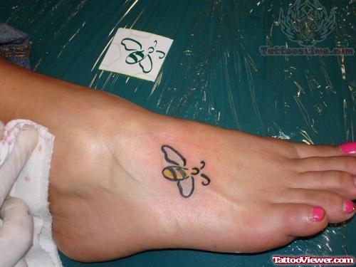 Small Bee Tattoo On Foot