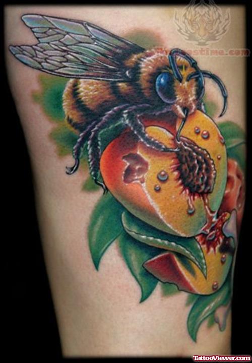Bee And Peach Tattoo