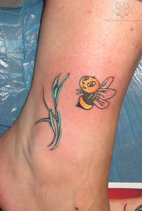 Awesome Large Bee Tattoo On Ankle
