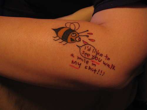 Bee Tattoo On Man Left Sleeve