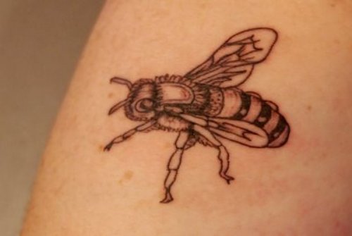 Amazing Grey Ink Bee Tattoo