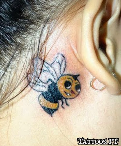 Little Bee Tattoo Behind Ear