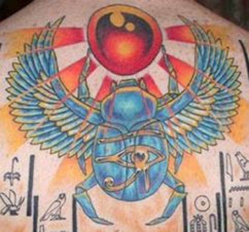 Egyptian Beetle Tattoo On Back