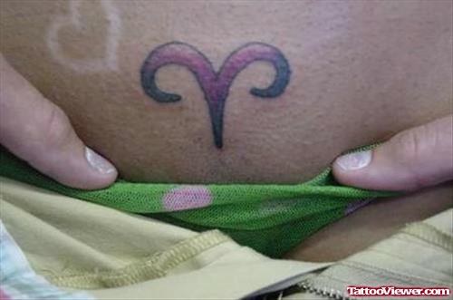 Aries & Heart Tattoos On Belly