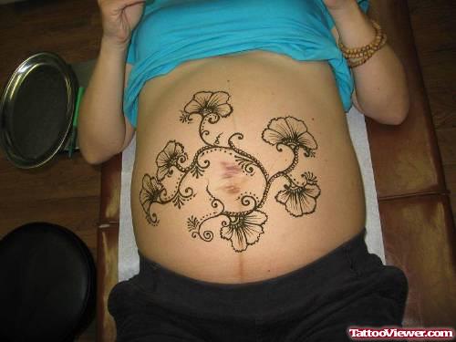 Lovely Flowers Tattoo On Belly