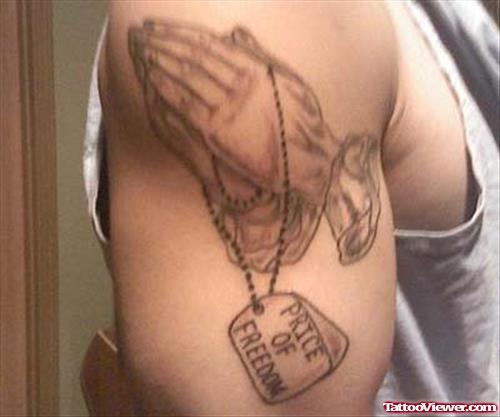 Praying Hands Tattoo On Biceps