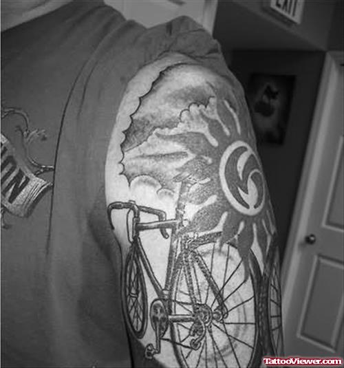Bicycle Tattoo On Left  Shoulder