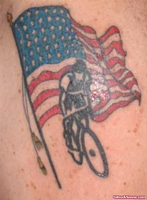 American Flag & Cycle Tattoo