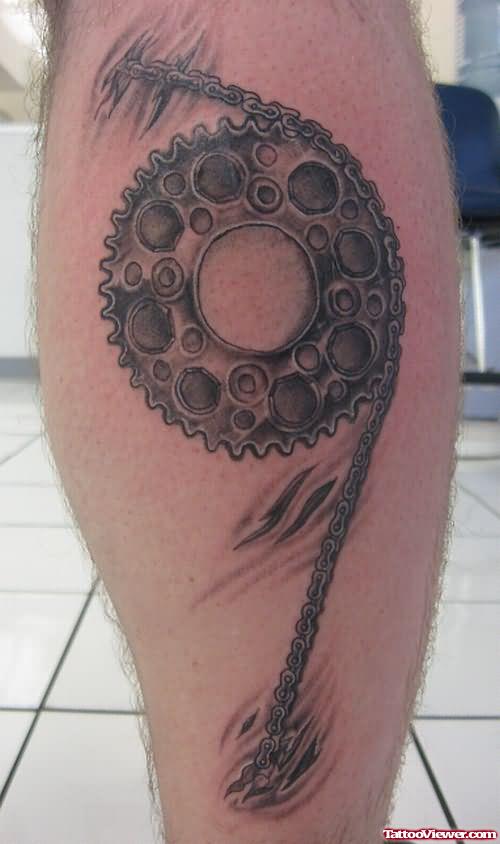 Bike Chain Tattoo On Leg