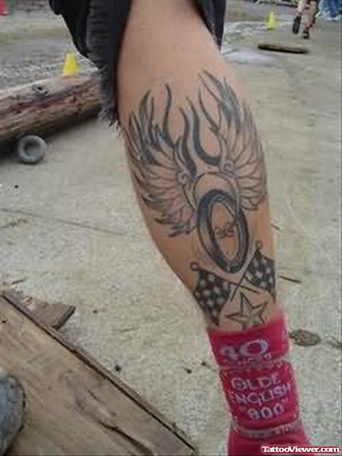 Fantasy Bike Tattoo On Leg