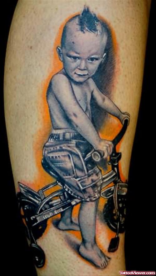 Child On Cycle Tattoo
