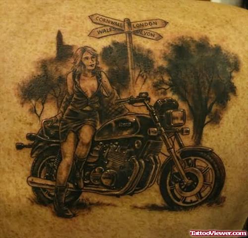 Bike Girl Tattoo On Back