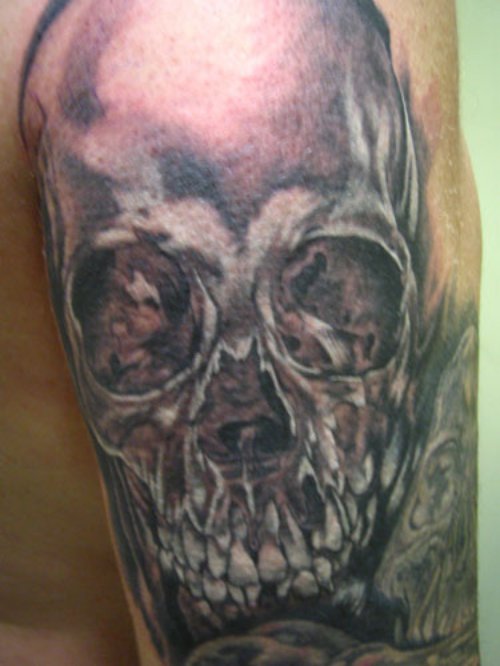 Skull Biker Tattoo On Half Sleeve