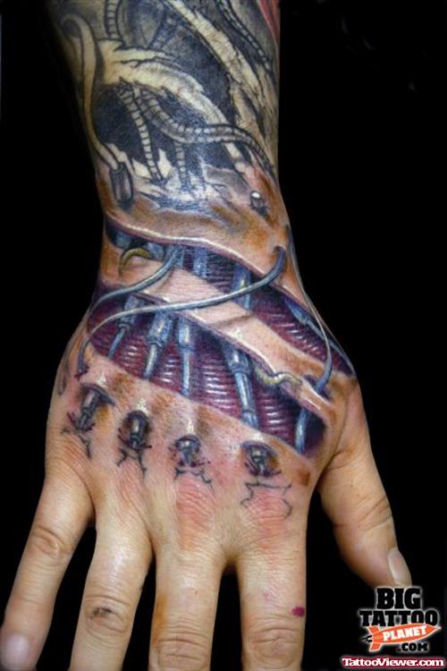 Biomechanical Colored Ink Right Arm Tattoo