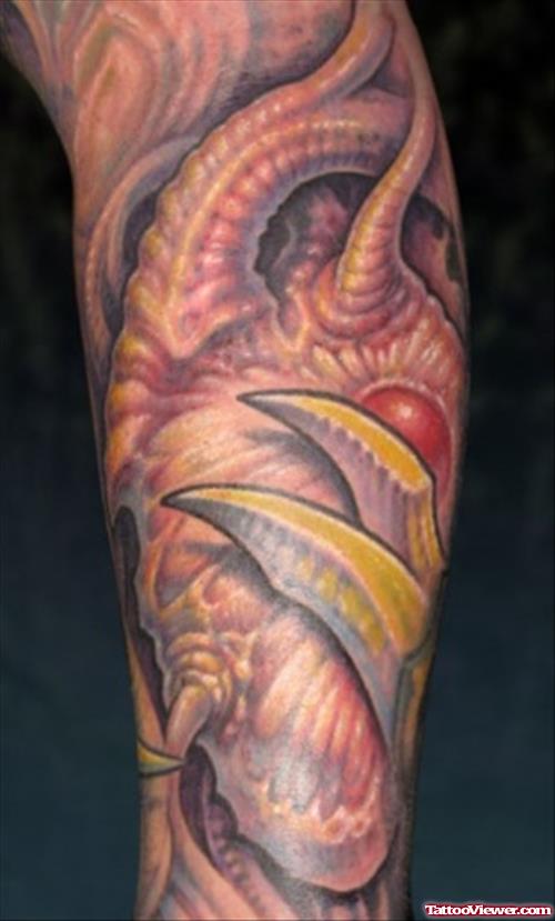 Awesome Colored Biomechanical Tattoo On Arm