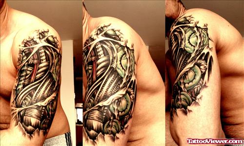 Left Half Sleeve Biomechanical Tattoo