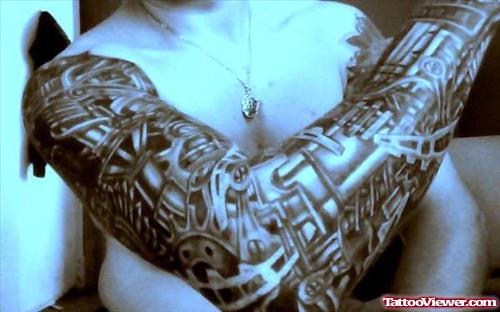 Right Sleeve Biomechanical Tattoo For Men