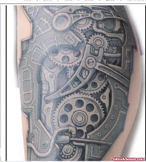 Classic Biomechanical Grey Ink Tattoo