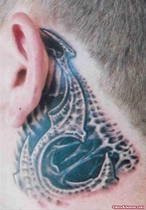 Biomechanical Tattoo Behind Ear For Men