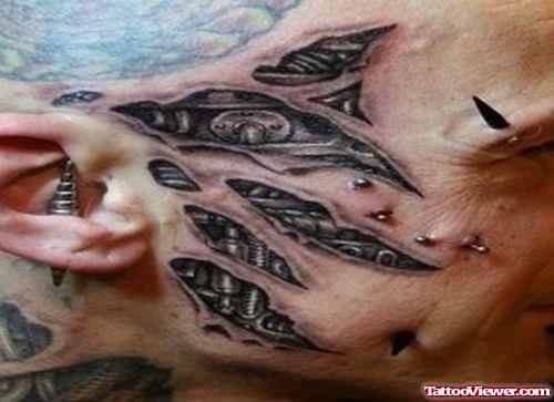 Biomechanical 3d Tattoo On Man Face