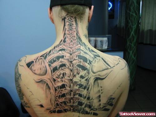Biomechanical Skeleton Tattoo On Back