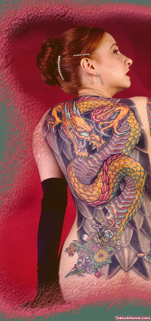 Biomechanical Dragon Tattoo On Back