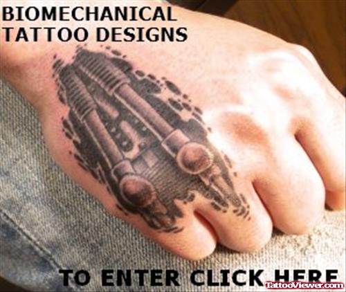 Black Ink Biomechanical Tattoo On Right Hand