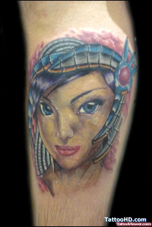 Biomechanical Girl Head Tattoo On Arm