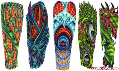 Biomechanical Colored Tattoos Designs