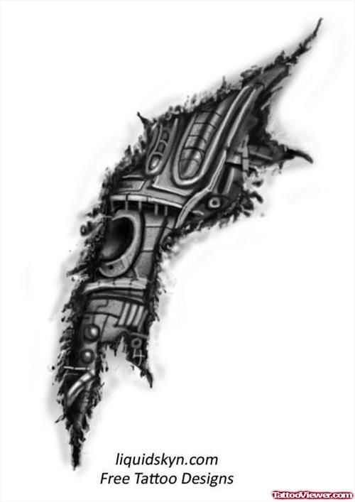 Dark Grey Ink Biomechanical Tattoo Design