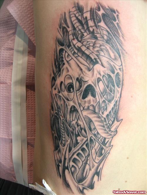 Cool Grey Ink Biomechanical Tattoo