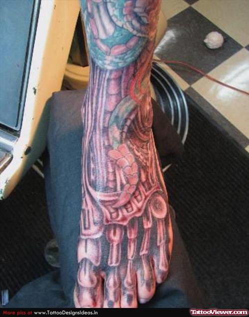 Biomechanical Tattoo On Left Foot
