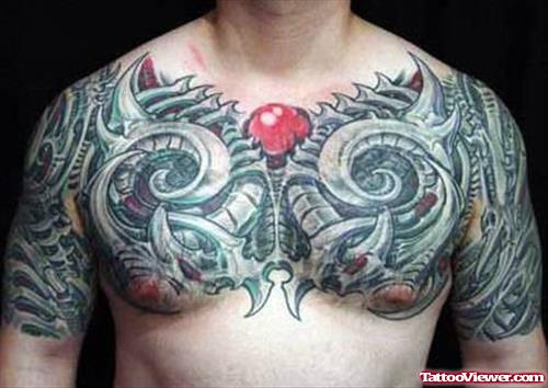 Best Biomechanical Tattoo On Man Chest