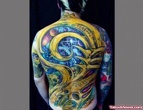 Best Biomechanical Colored Tattoo On Full Back