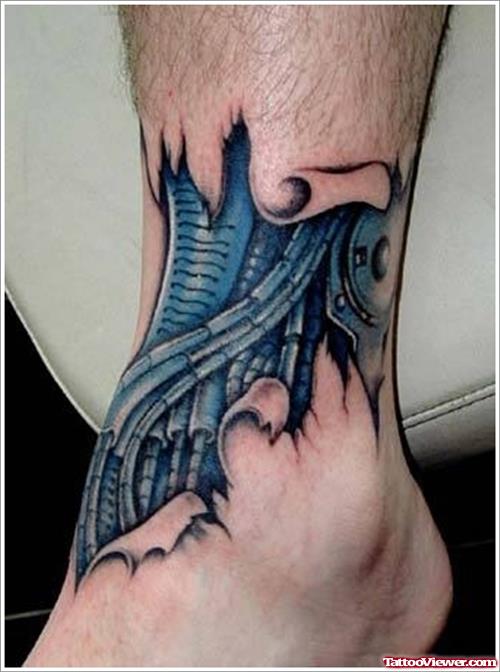Ankle Biomechanical Color Ink Tattoo