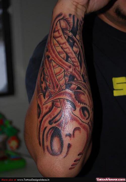 Man Right Arm Biomechanical Tattoo