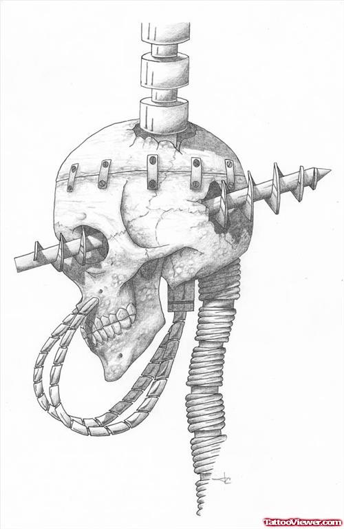 Biomechanical Skull Tattoo Design