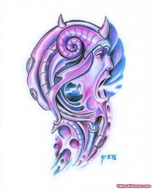 Biomechanical Demon Head Tattoo Design